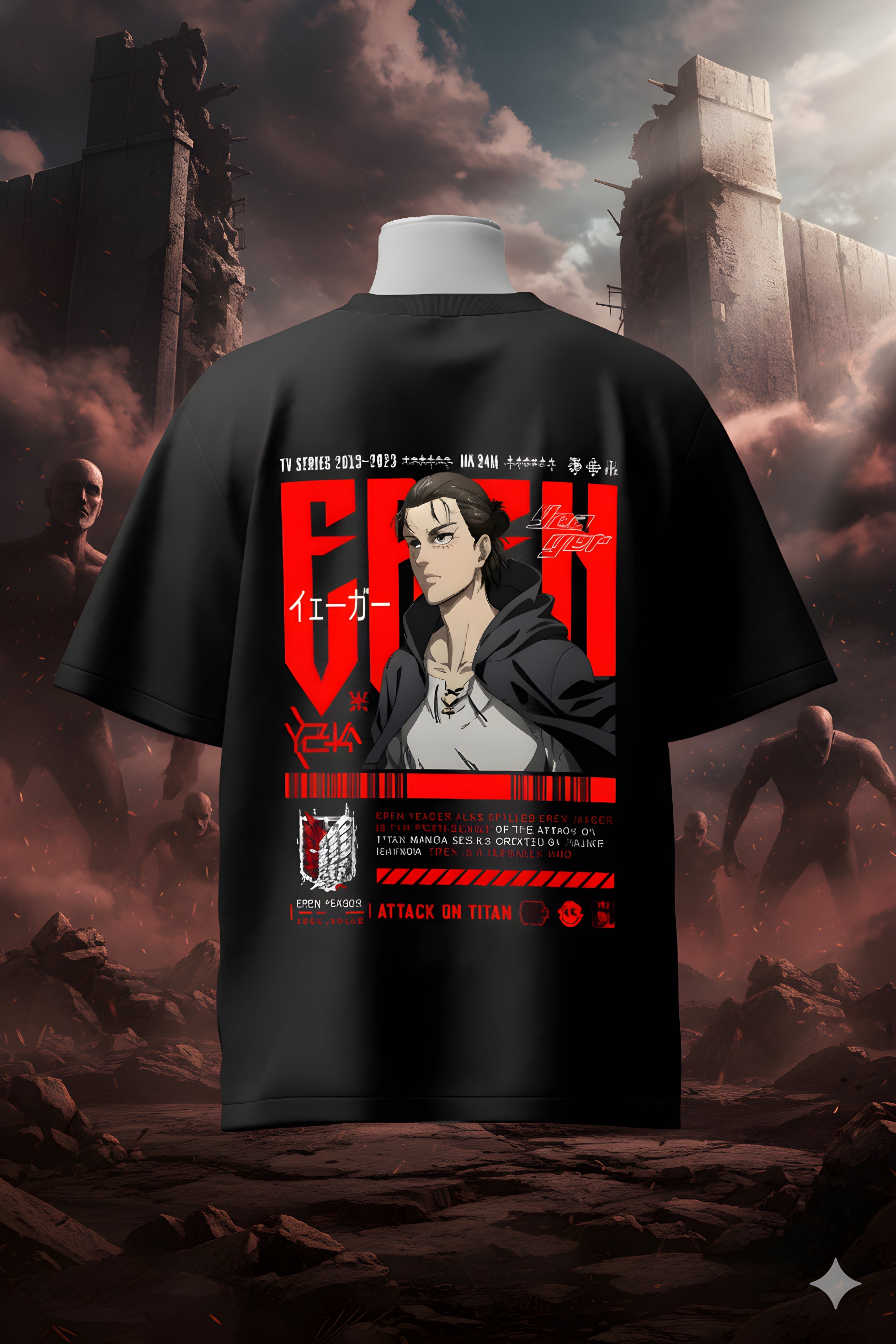Eren Yeager Titan Code Oversized Black T-Shirt
