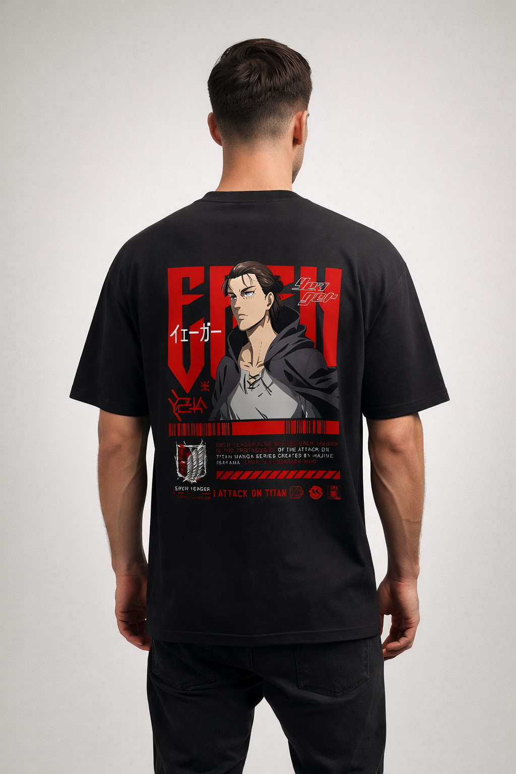 Eren Yeager Attack on Titan Oversized Cotton T-Shirt for Men & Women | Anime Streetwear Tee