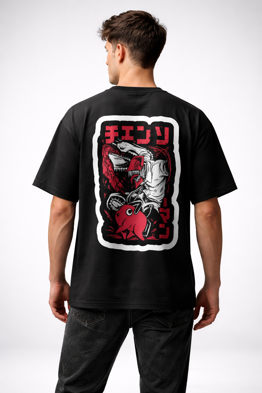 Denji & Pochita Chainsaw Man Oversized Cotton T-Shirt for Men & Women | Anime Streetwear Tee