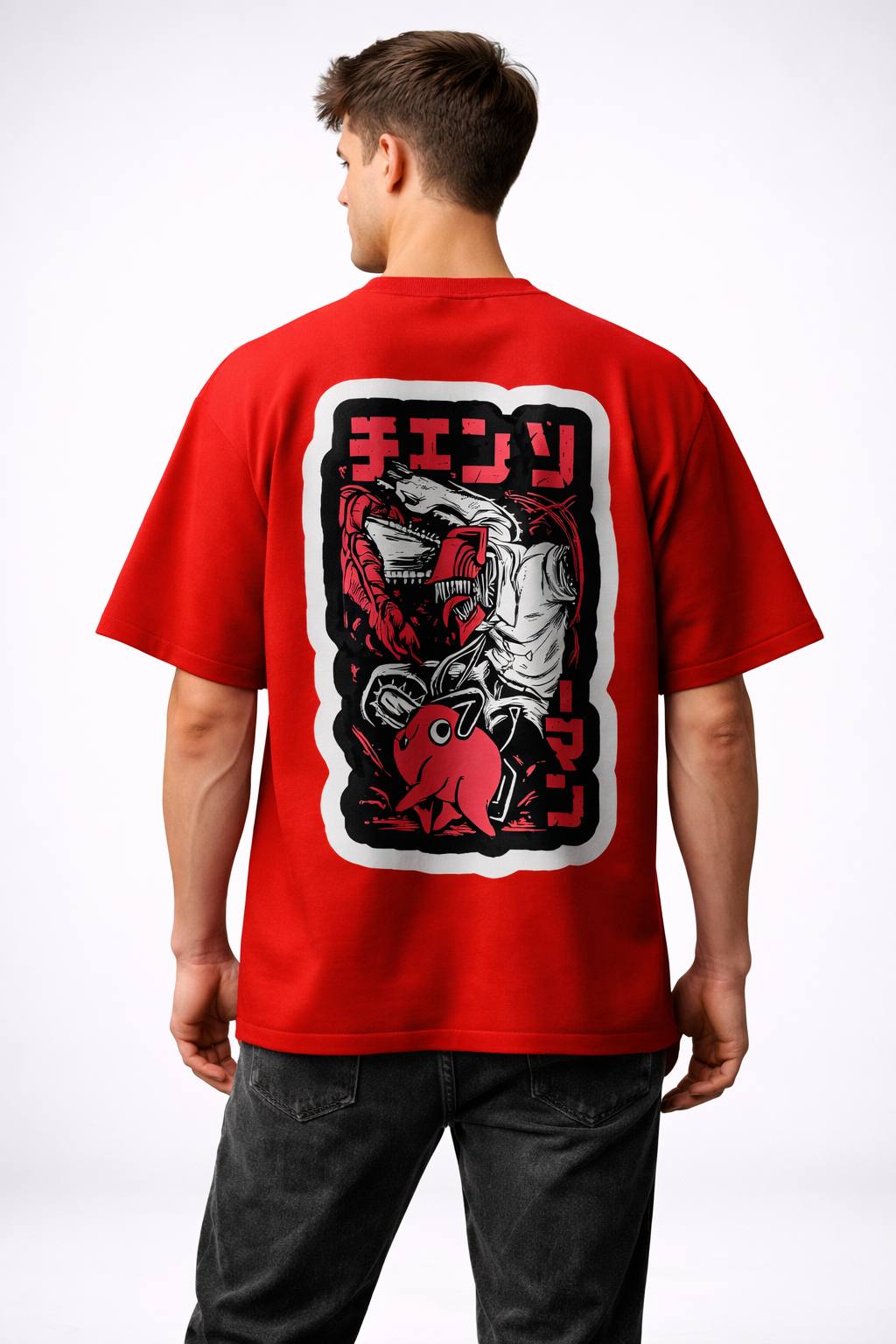Denji & Pochita Chainsaw Man Oversized Cotton T-Shirt for Men & Women | Anime Streetwear Tee