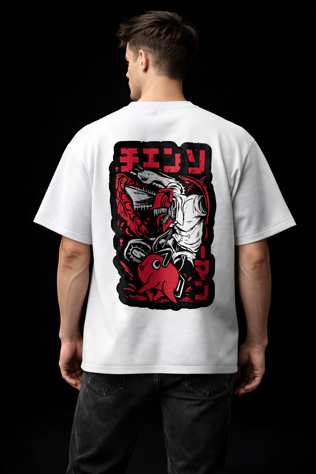 Denji & Pochita Chainsaw Man Oversized Cotton T-Shirt for Men & Women | Anime Streetwear Tee