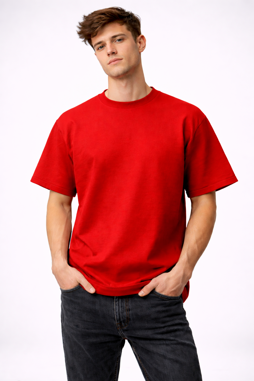 Plain Red Oversized Cotton T-Shirt for Men & Women | Premium Unisex Streetwear Tee