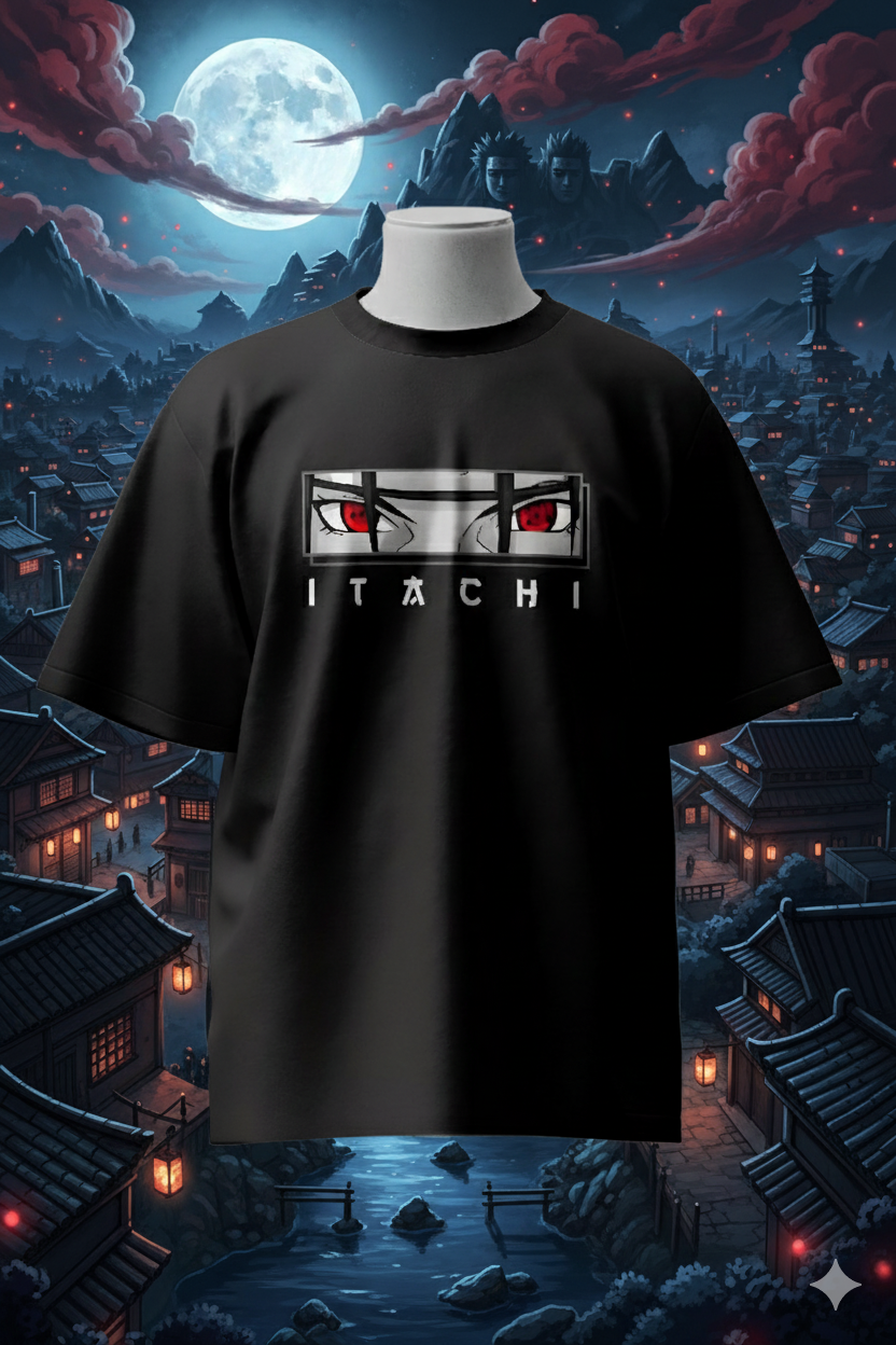 Itachi Uchiha Mangekyou Sharingan T-Shirt | Naruto Shippuden Anime Oversized Cotton T-Shirt