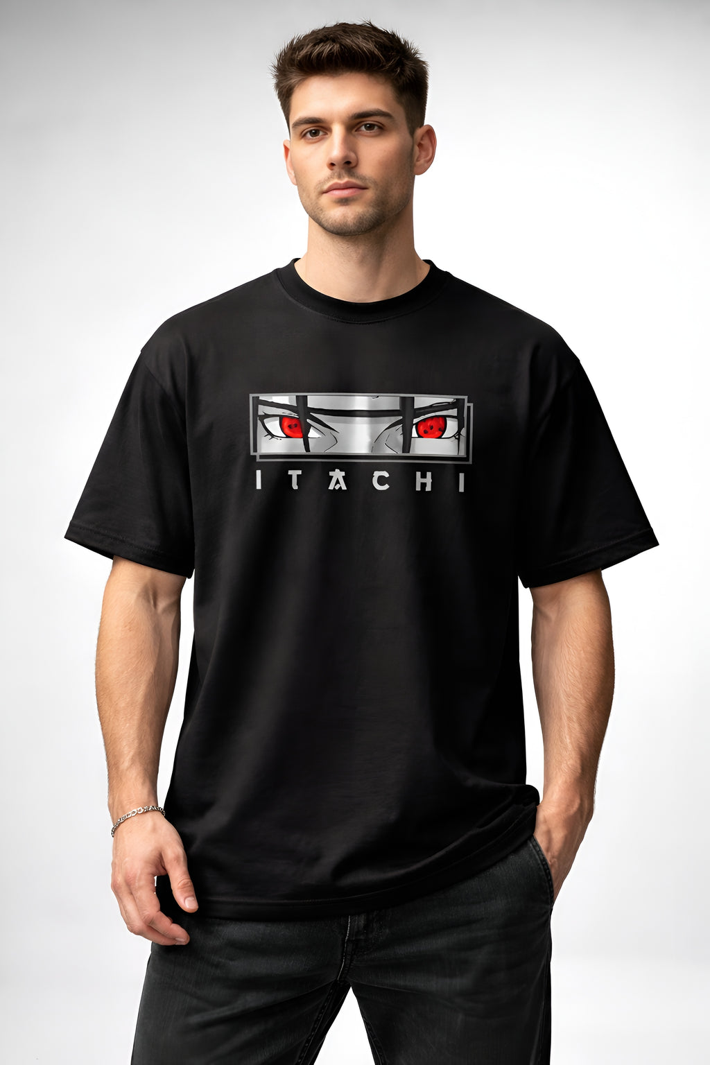 Itachi Uchiha Mangekyou Sharingan T-Shirt | Naruto Shippuden Anime Oversized Cotton T-Shirt